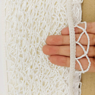 White Hand Embroidered Fringe Lace Trim With White Bugle Beads, Fringe Trim, Beaded Fringing